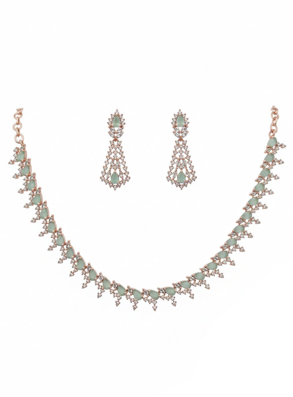 Serene Seafoam Blossom Jewelry Set – Rose Gold Plated with Cubic Zirconia Accents