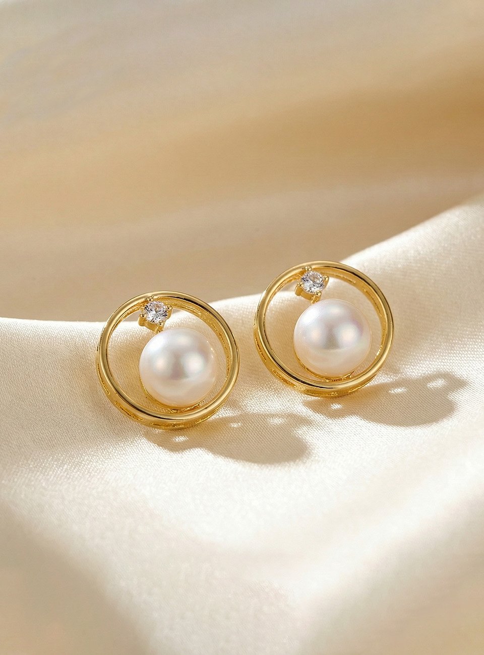 Celestial Gold Halo Pearl Earrings