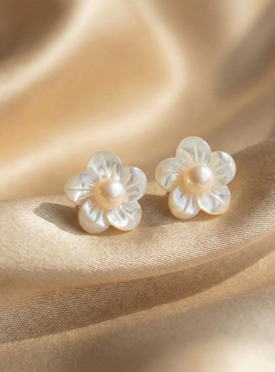 Pearl Blossom Stud Earrings with Center Pearl