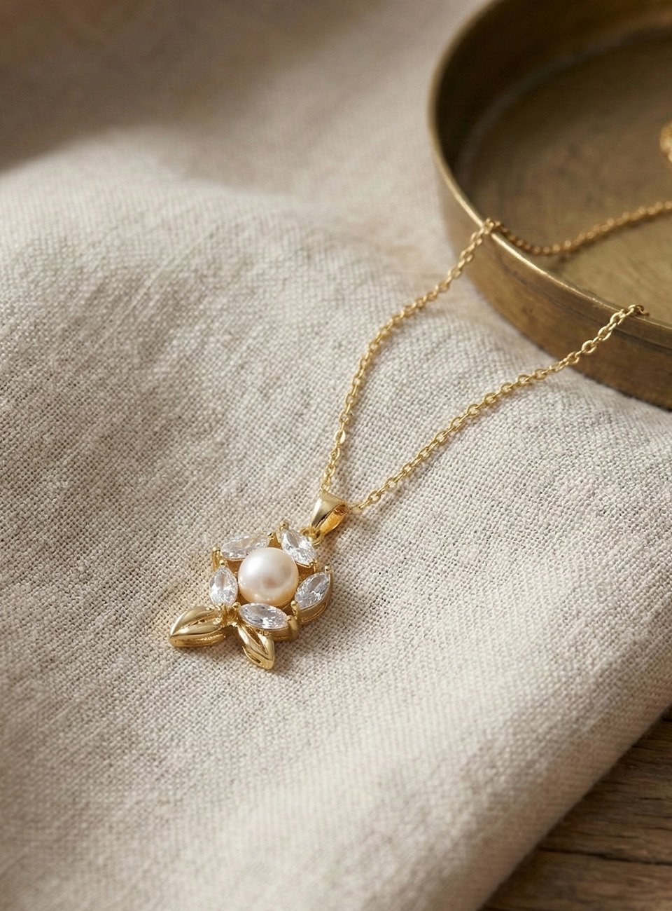 Elegant Pearl Blossom Necklace - Floral Pendant with Premium Cubic Zirconia