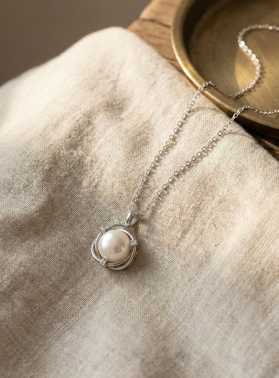 Round Pearl Orbit Pendant Necklace with Sparkling Accents