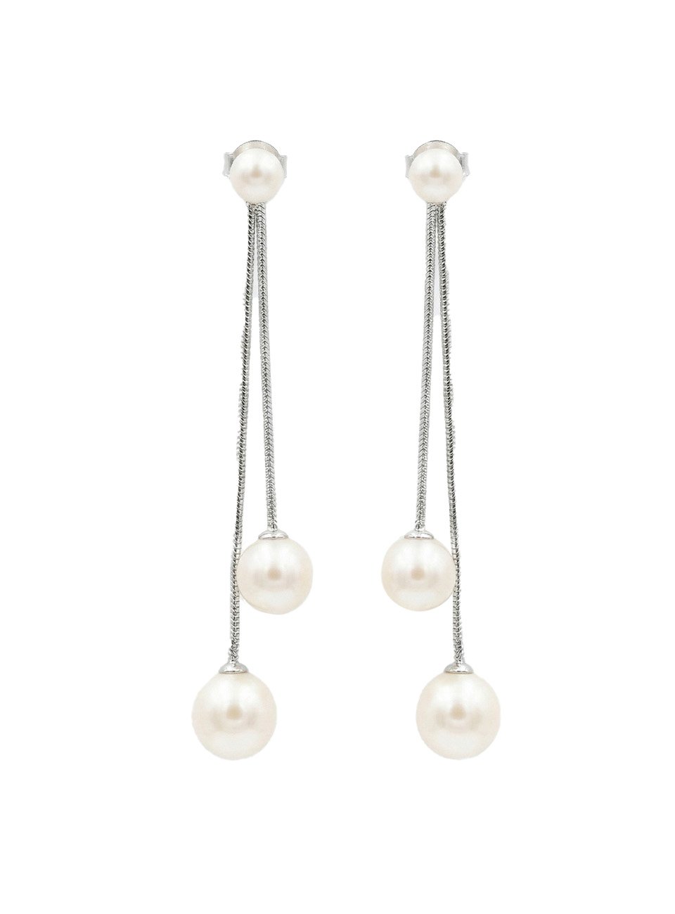 Elegant Double-Drop Teardrop Pearl Earrings – Silver Tone Dangle Earrings