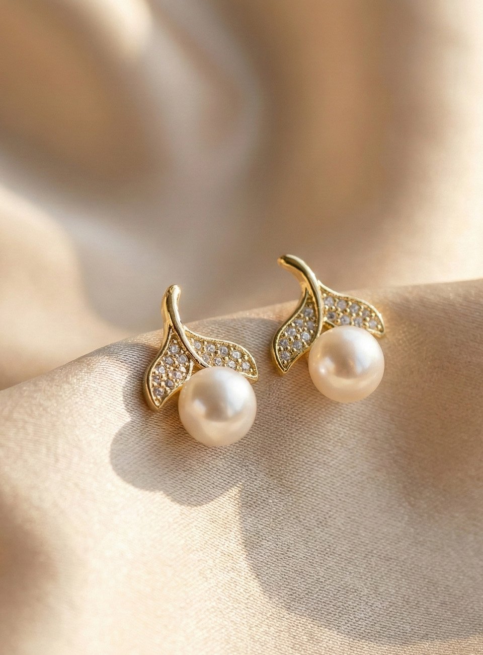 Shimmering Mermaid Tail Pearl Stud Earrings