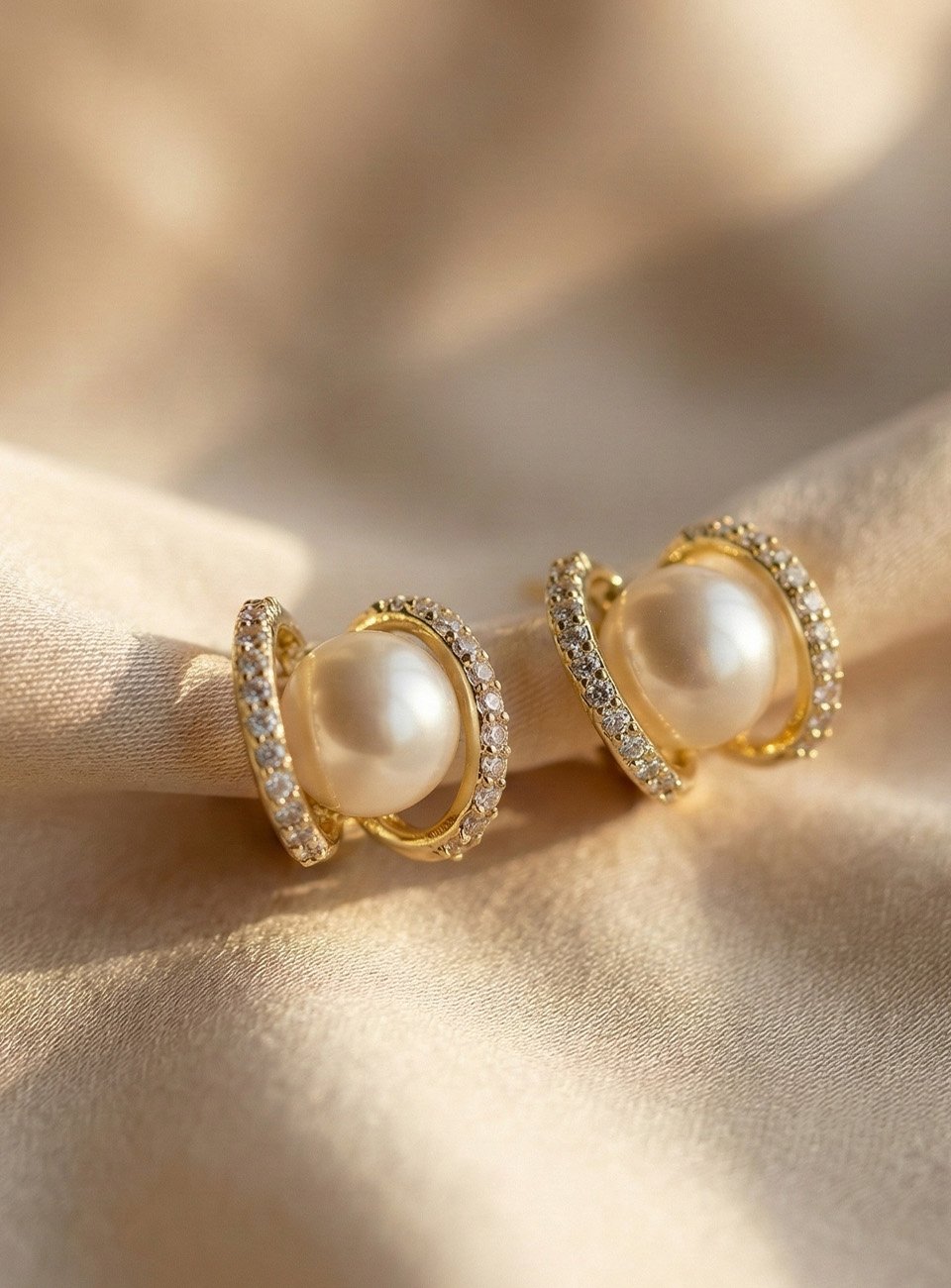 Elegant Gold-Plated Pearl & Zircon Orbit Earrings
