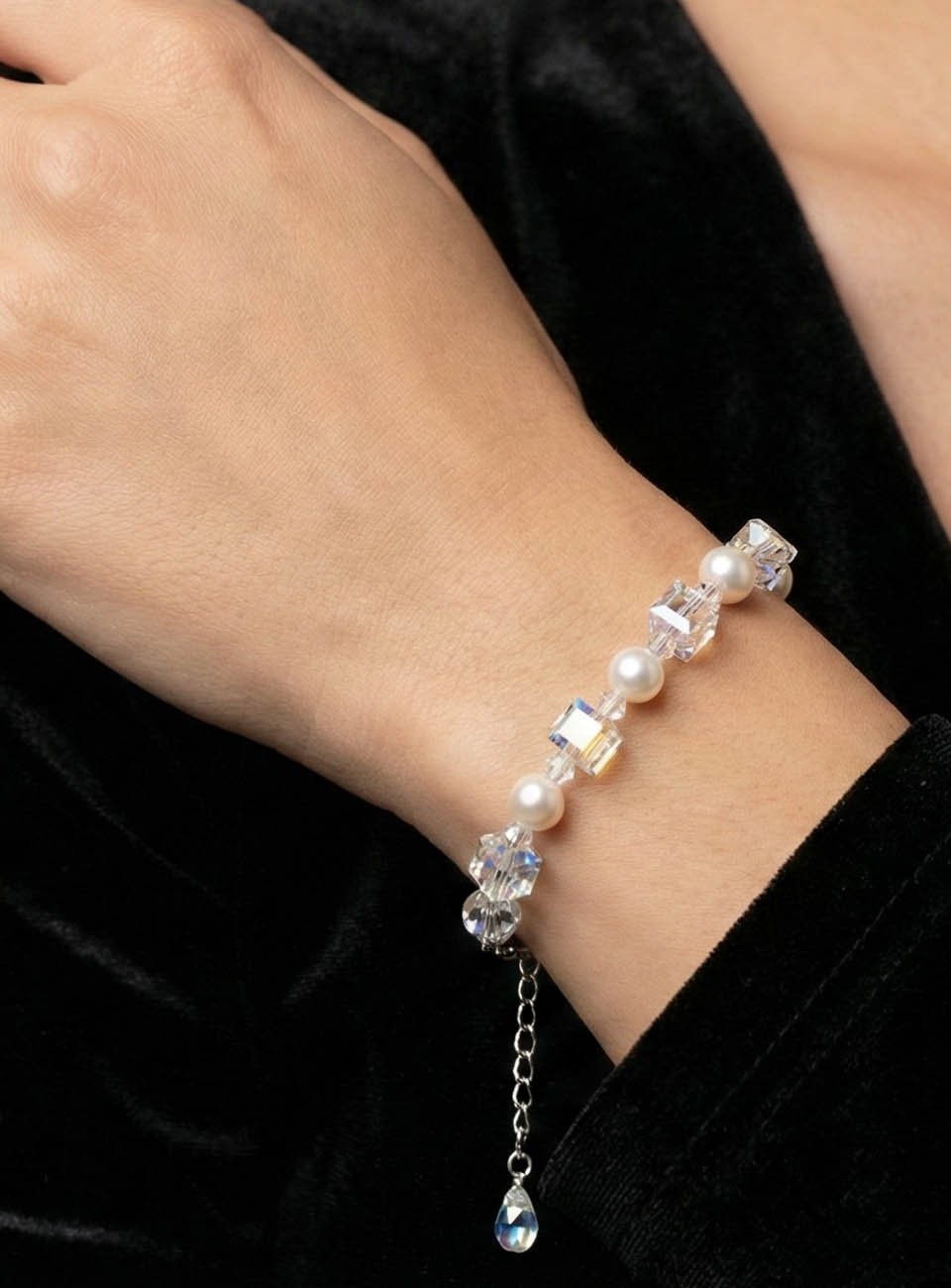 Iridescent Crystal & Pearl Statement Bracelet – PJS Pearl Collections