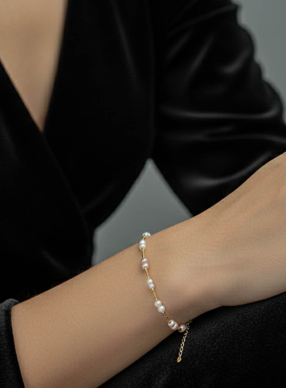 Aurora Delicate Multi-Tone Pearl Gold Chain Bracelet