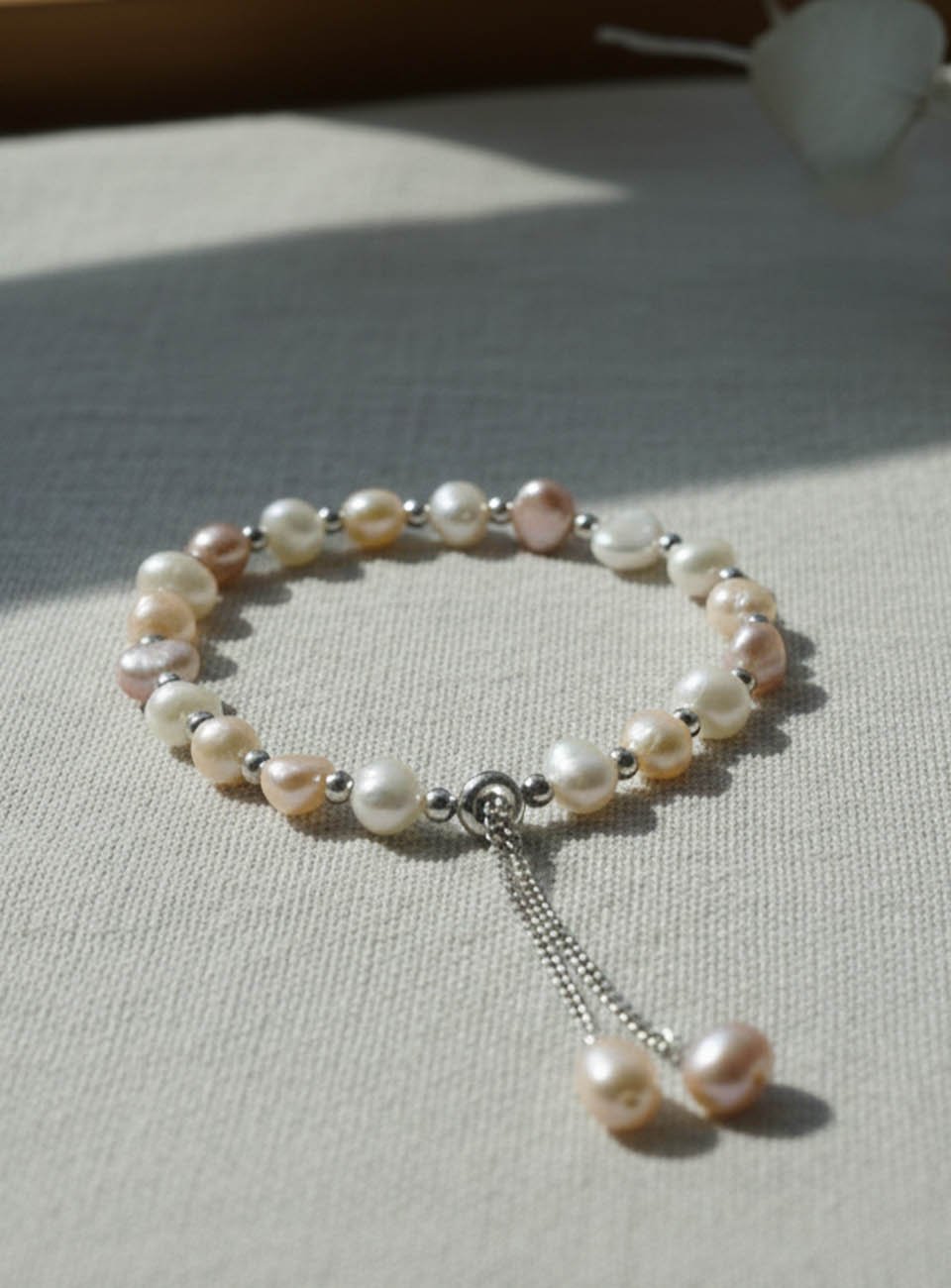 Multi-Tone Natural Freshwater Pearl Adjustable Bracelet with Silver Accents