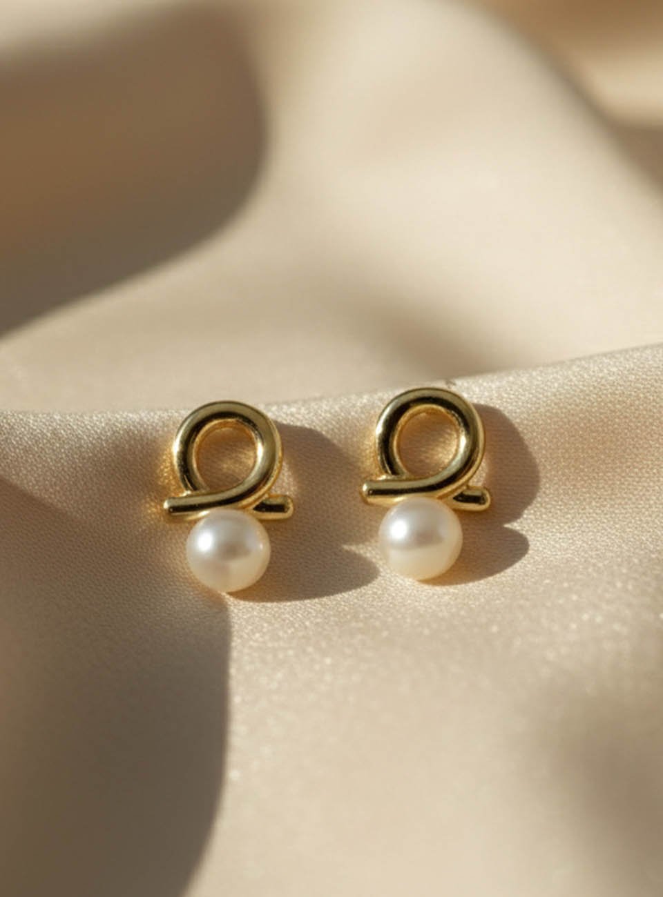 Minimalist Gold Plated Knot Pearl Stud Earrings
