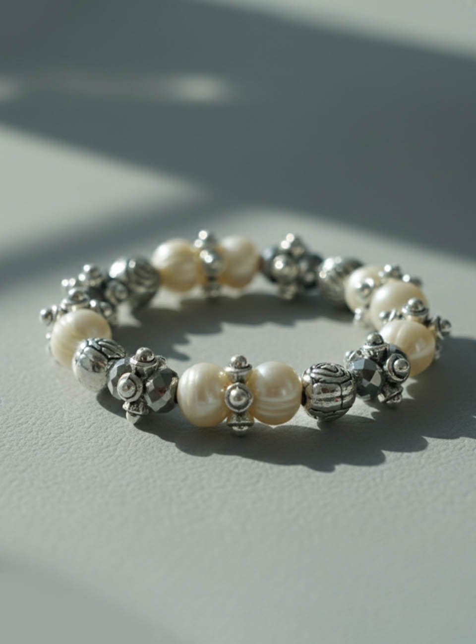 Vintage Pearl & Filigree Charm Bracelet
