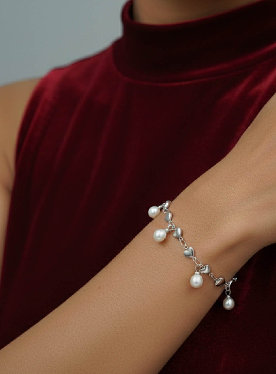 Eternal Love Heart & Pearl Charm Bracelet