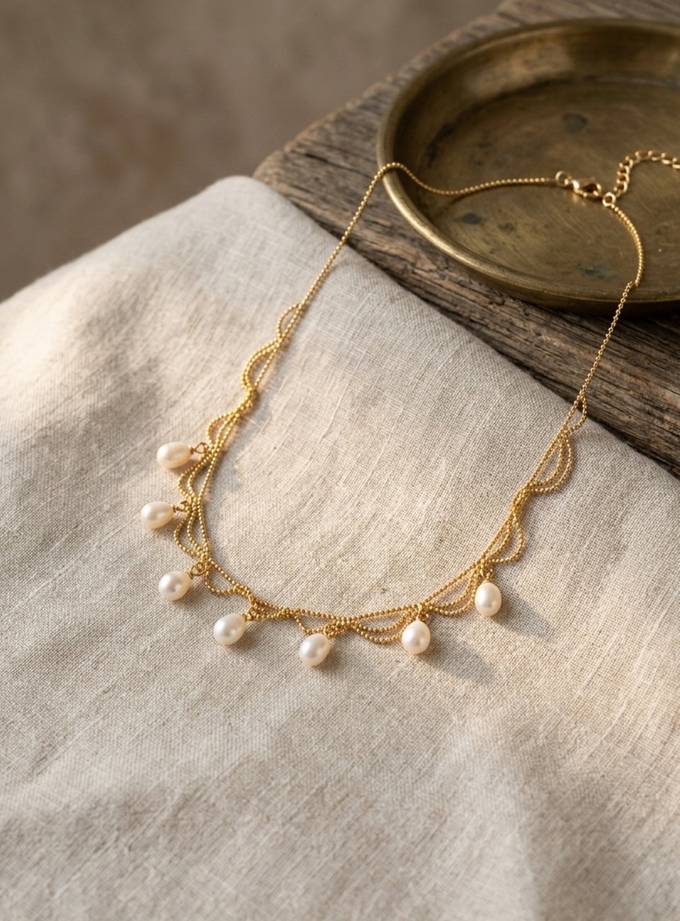 Elegant Scalloped Mother of Pearl Teardrop Necklace – Gold Plated