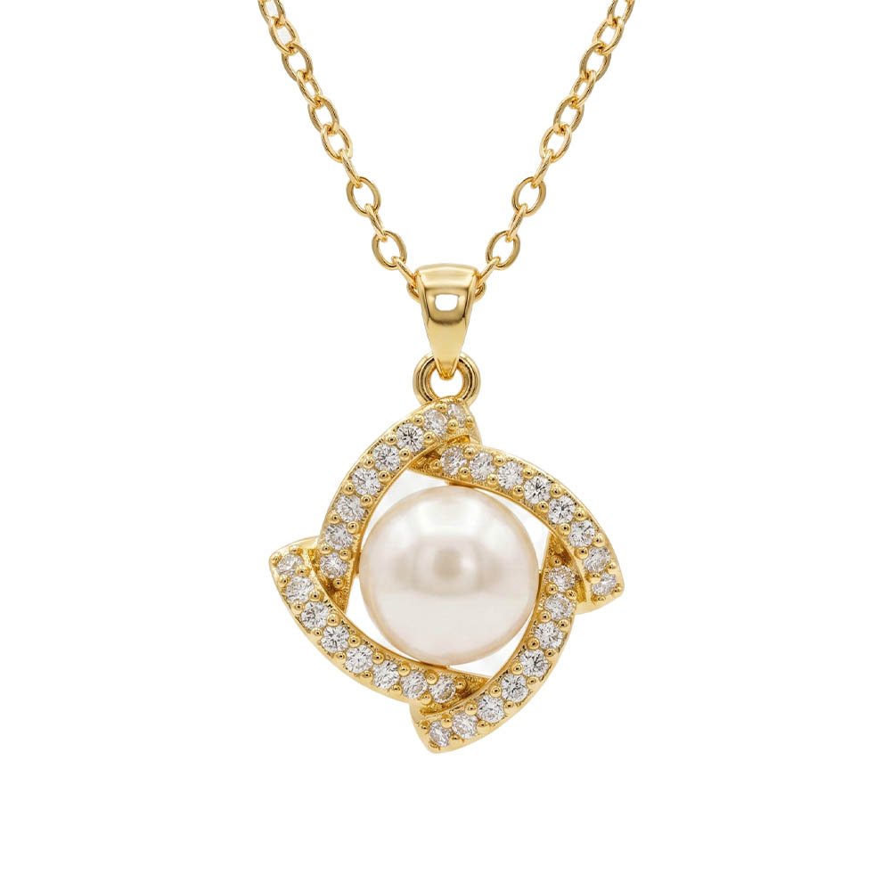 Elegant Gold-Plated Stainless Steel Necklace with Mother of Pearl & CZ Swirl Pendant