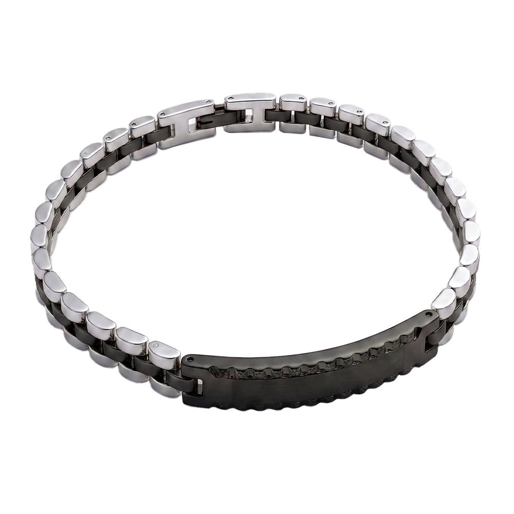Daniel Klein Premium Men's Stainless Steel Two-Tone Bracelet - Silver and Black Watch-Link ID Chain