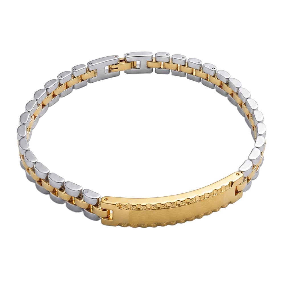 Daniel Klein Men's Premium Two-Tone Stainless Steel Link Chain Bracelet - Gold & Silver ID Bar Bracelet